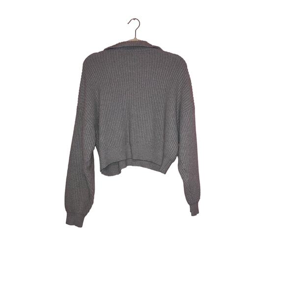 Sugar Moon Gray Chunky Knit Cropped Sweater Women’s Large Soft Preppy Pullover - Picture 4 of 5